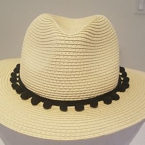 Straw Panama Hat with poms